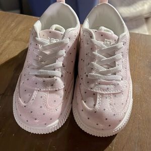 No longer available….. Carters shiny, pink polkadot no-tie sneakers